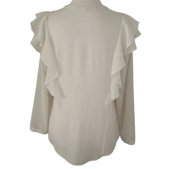 Veronica Beard Light Cream Color Ruffle Detail Crepe Feel Blouse Size 4 - Picture 2 of 7